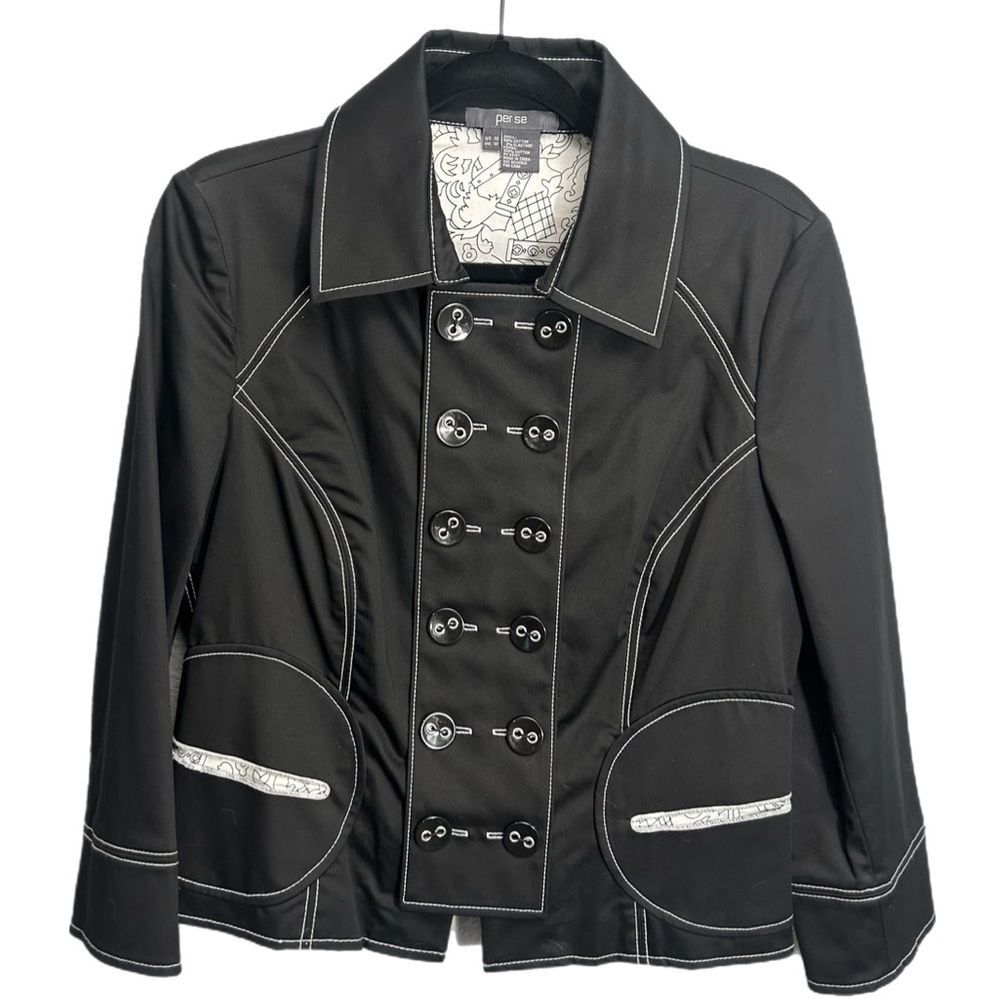 NWT Per Se Per Savvy Black Blazer with White Stitching Size 10